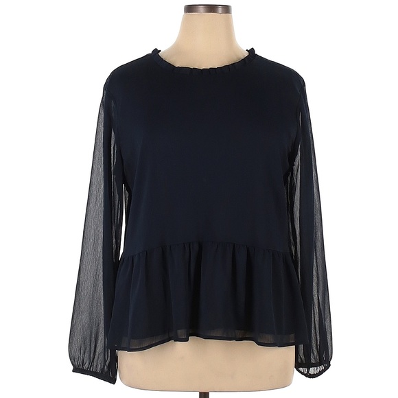 Ann Taylor LOFT Navy Long Sleeve Blouse with flattering sheer sleeves, XL - Picture 1 of 7